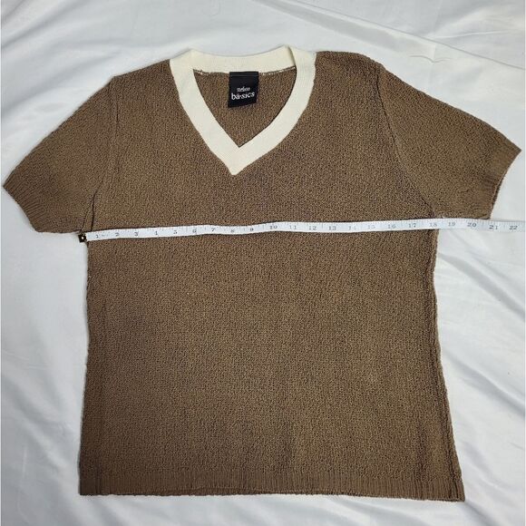 VINTAGE 90s Y2K sweater‎ brown knit v-neck short sleeve top S - Picture 6 of 8
